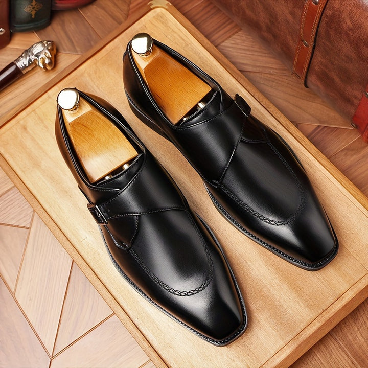 LEONARD REDFORD LEATHER MONK STRAP SHOES