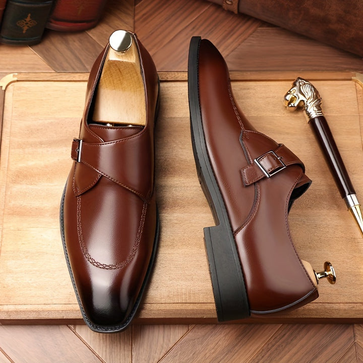 LEONARD REDFORD LEATHER MONK STRAP SHOES