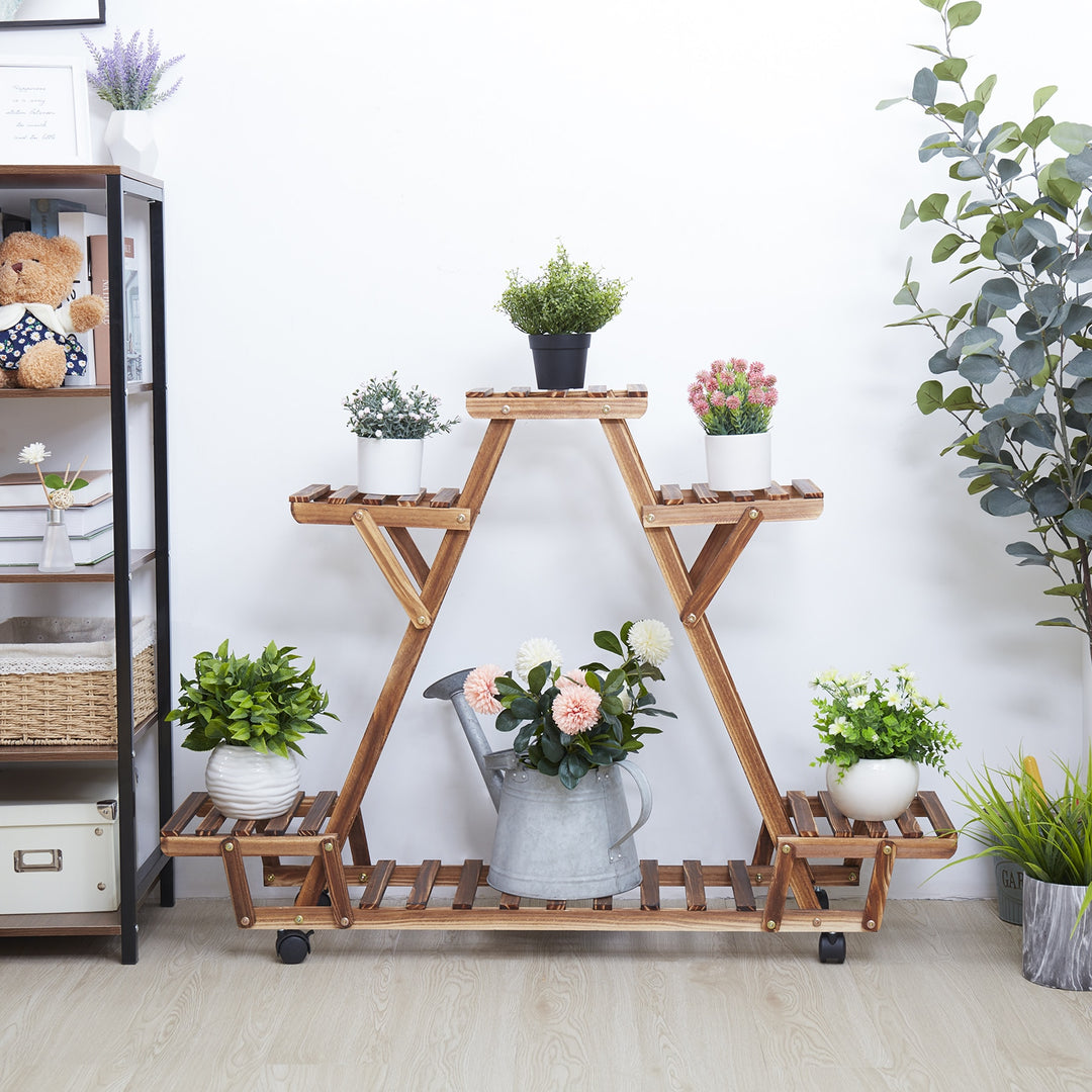 large wooden plant stand indoor SANKAKU KANKEI"