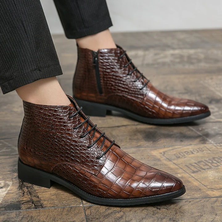 LEONARD HANOCH LEATHER LACE-UP BOOTS