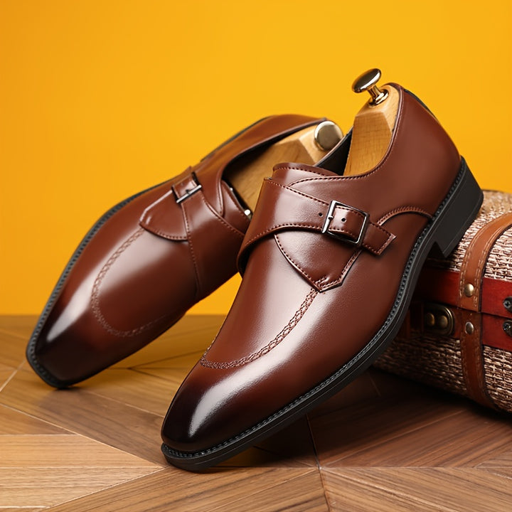 LEONARD REDFORD LEATHER MONK STRAP SHOES